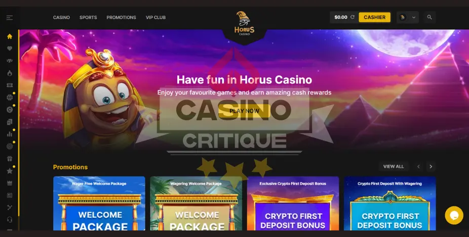 horus casino review homepage screenshot