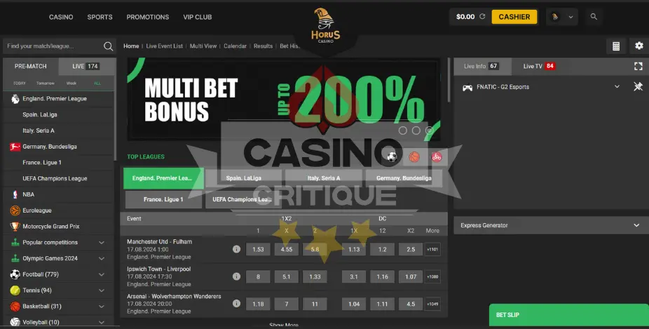 sports book review of horus casino