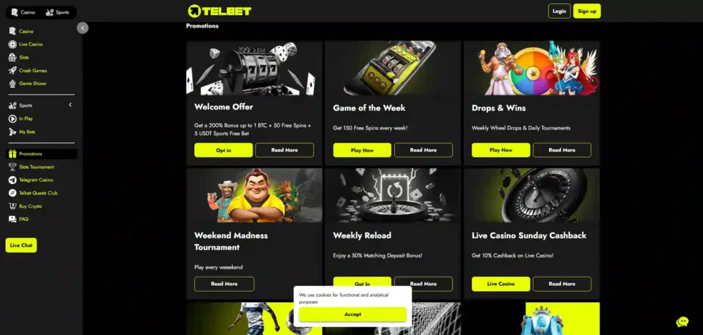 telbet bonus and promotion screenshot